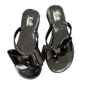 Kali Glossy Black Bow Sandals - 12